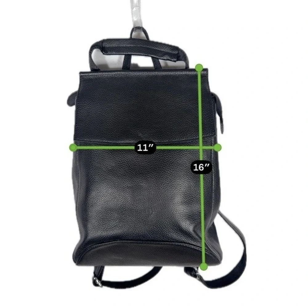 Heshe Leather Convertible Backpack Tote Black Pebbled Shoulder Bag